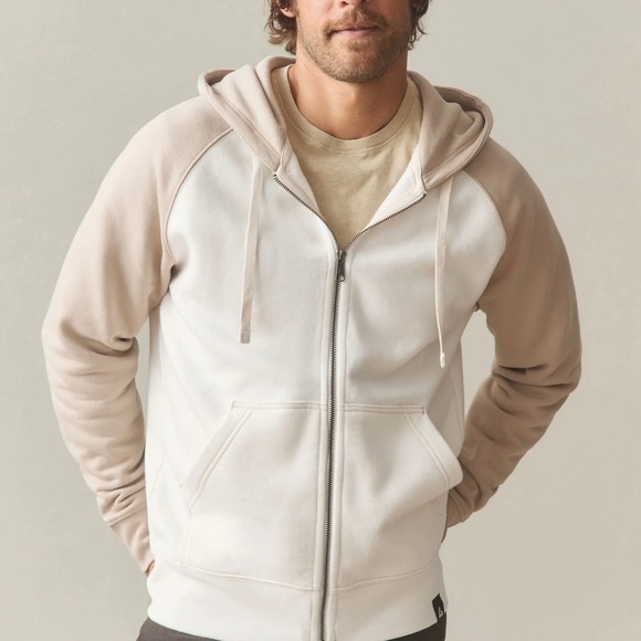 NWOT American Giant Men's Raglan Colorblock Midweight Zip Hoodie Cream Tan XL